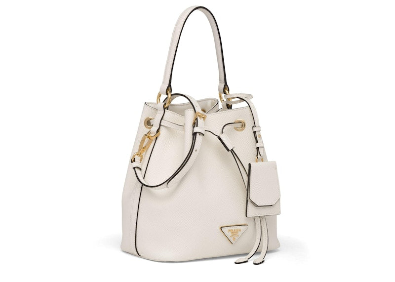 Prada Bucket Bag Saffiano Leather Gold-Tone White