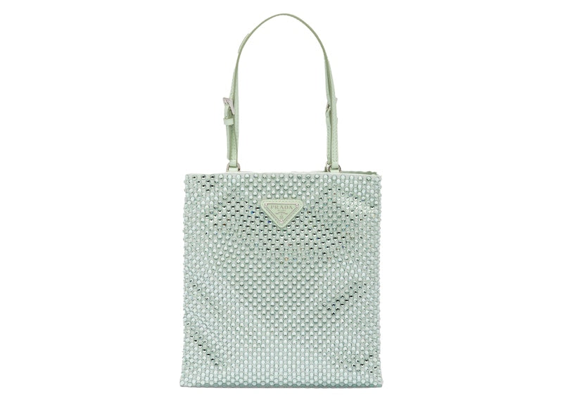 Prada Embellished Satin Handbag Aqua