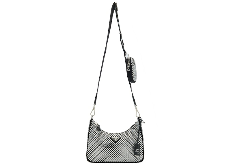 Prada Re-Edition 2005 Crystal-Embellished Satin Bag Silver