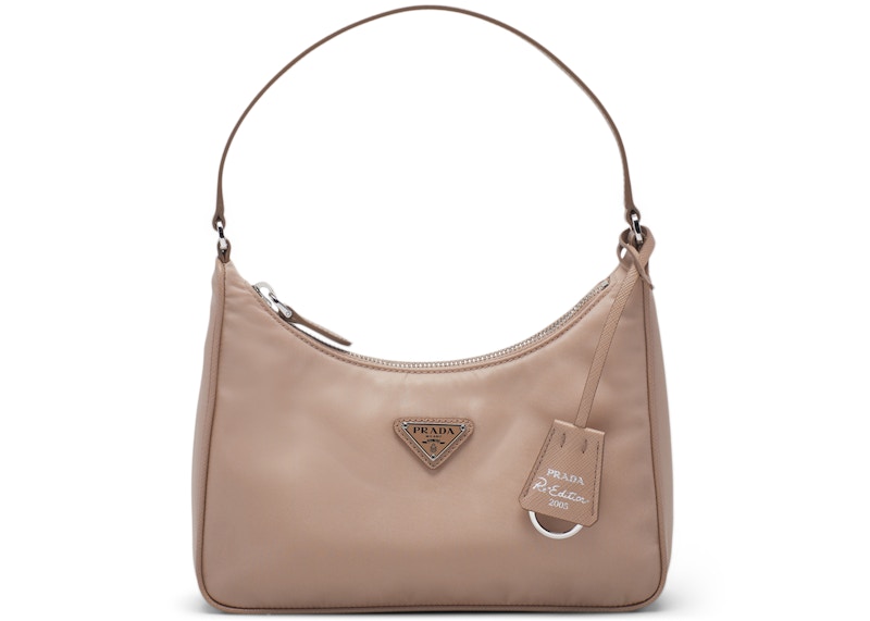 Prada Re-Edition 2005 Mini Bag Nylon Saffiano Leather Strap Cameo Beige