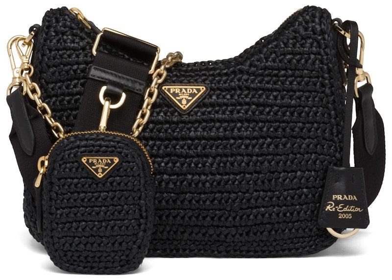 Prada Re-Edition 2005 Raffia Bag Black