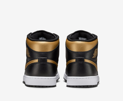 Air Jordan 1 Mid Black Metallic Gold White Sale