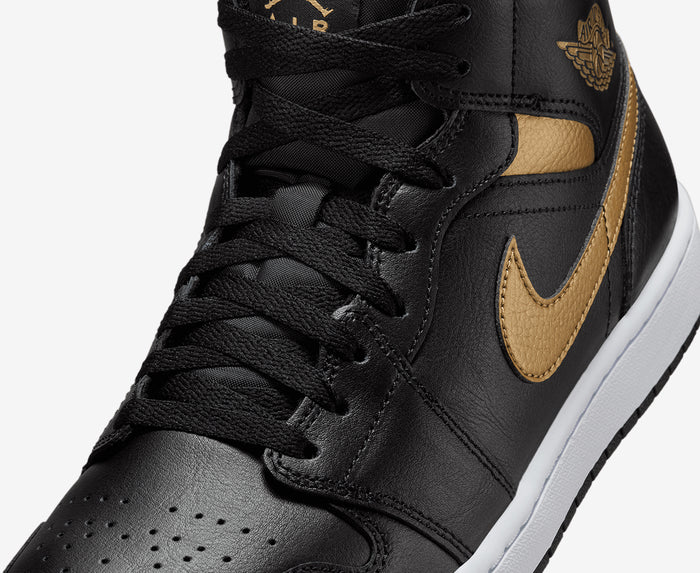 Air Jordan 1 Mid Black Metallic Gold White Sale