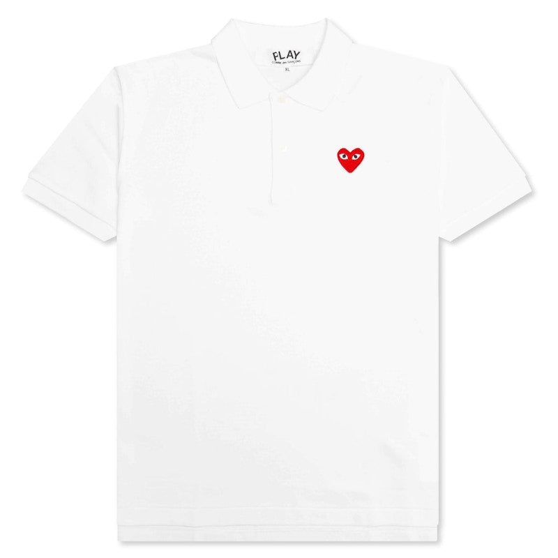 Comme Des Garcons Play Red Emblem Polo White