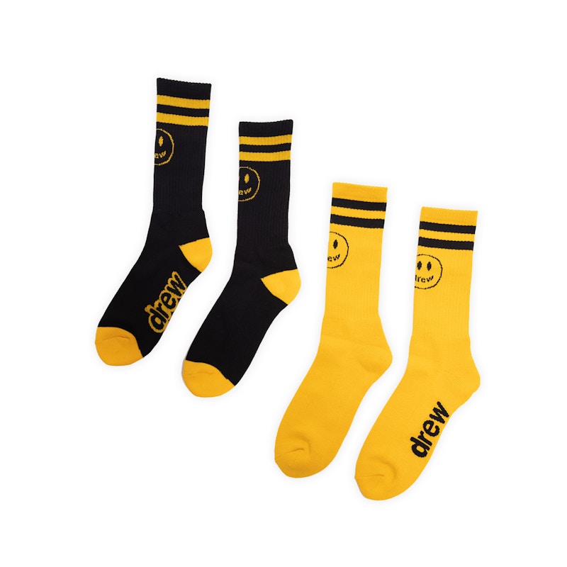 Drew House Mascot Stripe Socks (Pack Of 2) Black/Golden Yellow