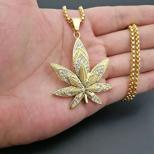 Weed Leaf Necklace 420 Pendant Chain Weed Simulated Diamond Hip Hop Ra –  Gold Diamond Shop