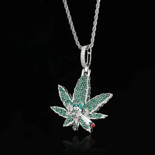 HIGH WEED LEAF ICED OUT PENDANT