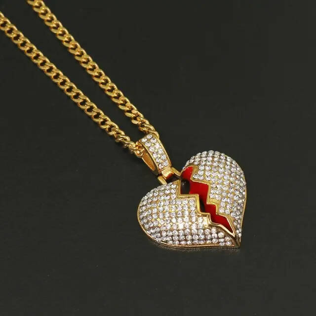 BROKEN HEART ICED OUT PENDANT (GOLD)