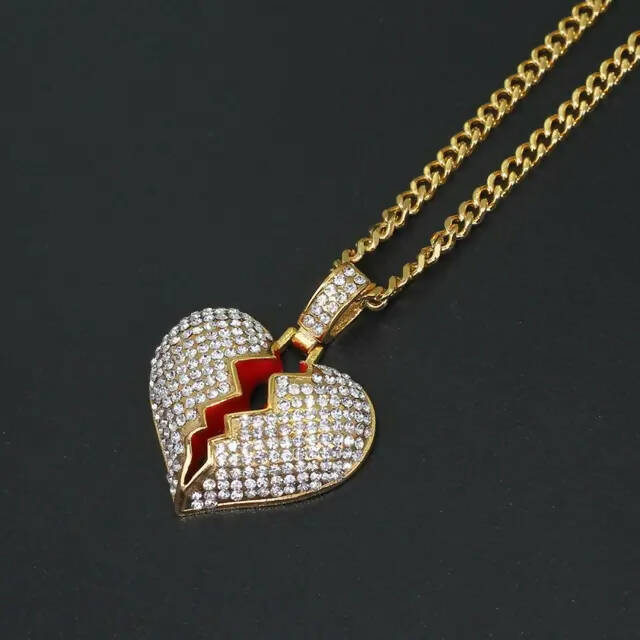 BROKEN HEART ICED OUT PENDANT (GOLD)